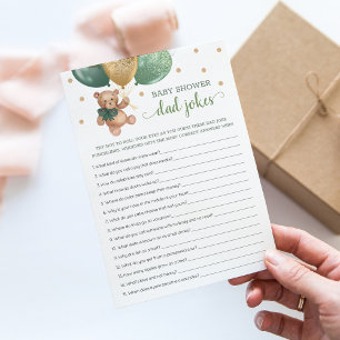 Invitación Baby Shower Dad Chistes Game Green Teddy Bear Card