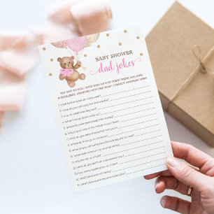 Invitación Baby Shower Dad Chistes Game Teddy Bear Pink Card