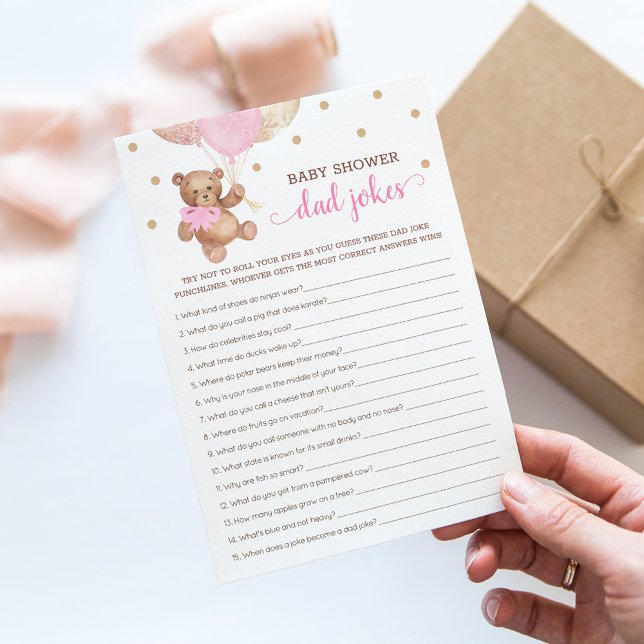 Invitación Baby Shower Dad Chistes Game Teddy Bear Pink Card (Subido por el creador)