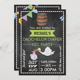Invitación Baby Shower Dadchelor Keg Fiesta Chalkboard