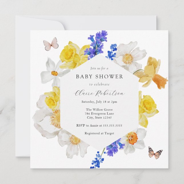 Invitación Baby Shower Daffodils Spring Flowers (Anverso)