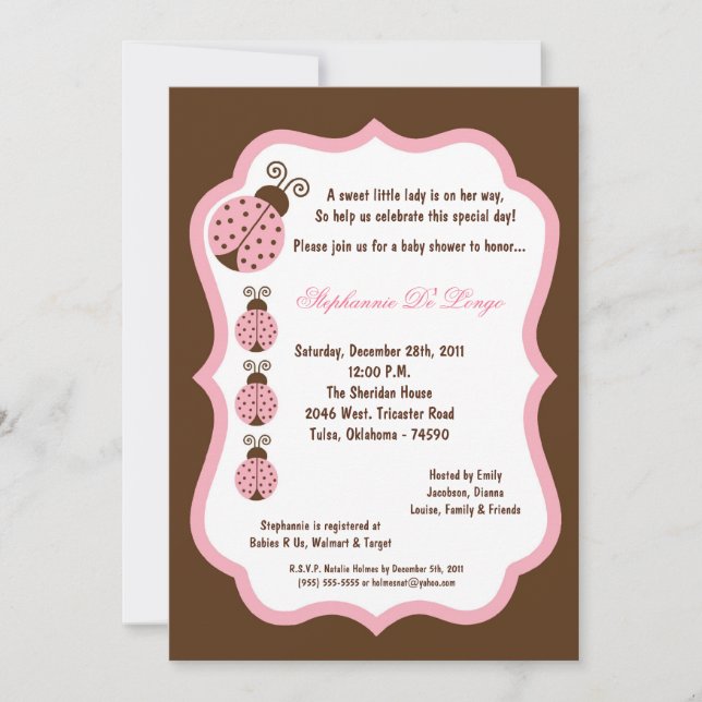 Invitación Baby Shower de 5×7 de Brown Lady Bug (Anverso)