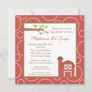 Invitación Baby Shower de 5 x 5 Granjas Red Barn B