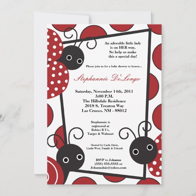 Invitación Baby Shower de 5 x 7 Lady Bug Spring (Anverso)