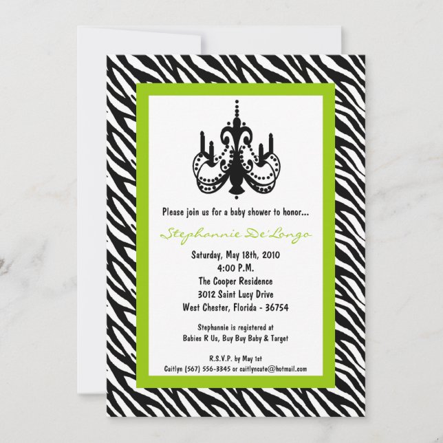 Invitación Baby Shower de 5 x 7 Lime Zebra Lime (Anverso)