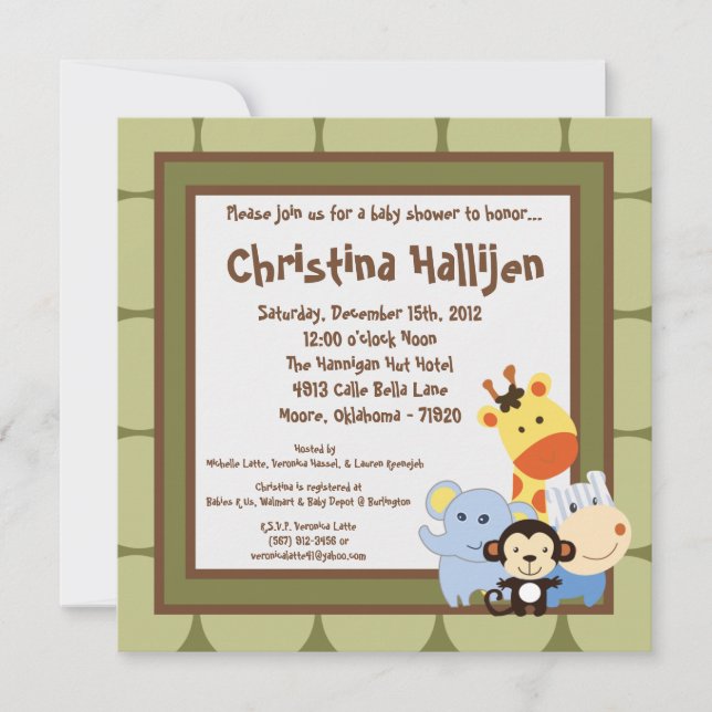 Invitación Baby Shower de 5x5 Jungle Play (Anverso)