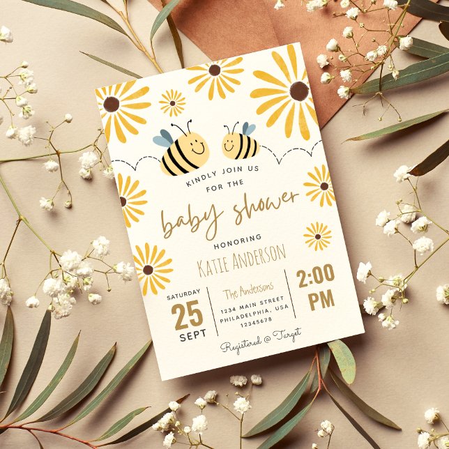 Invitación Baby Shower de Abeja Amarilla Cuta y Girasol (Subido por el creador)
