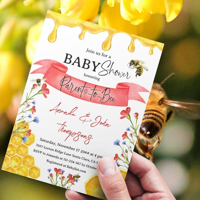 Invitación Baby Shower de Abeja de Flor Silvestre Amarilla Mo (Subido por el creador)