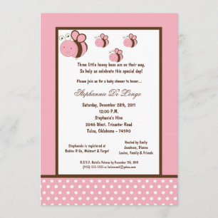 Invitación Baby Shower de Abeja Rosa Ligera las 24 horas