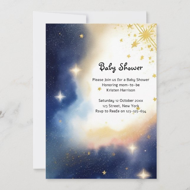 Invitación Baby Shower de acuarela celeste (Anverso)