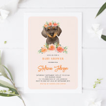 Baby Shower de acuarela Dachshund Peach Florals