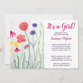 Invitación Baby Shower de acuarela de flores silvestres