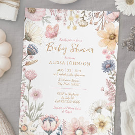 Invitación Baby Shower de acuarela de flores silvestres