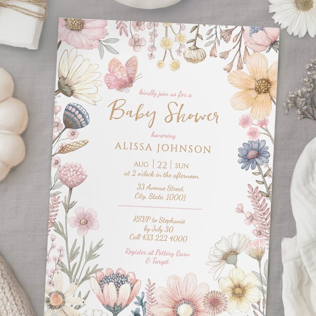 Invitación Baby Shower de acuarela de flores silvestres (Subido por el creador)