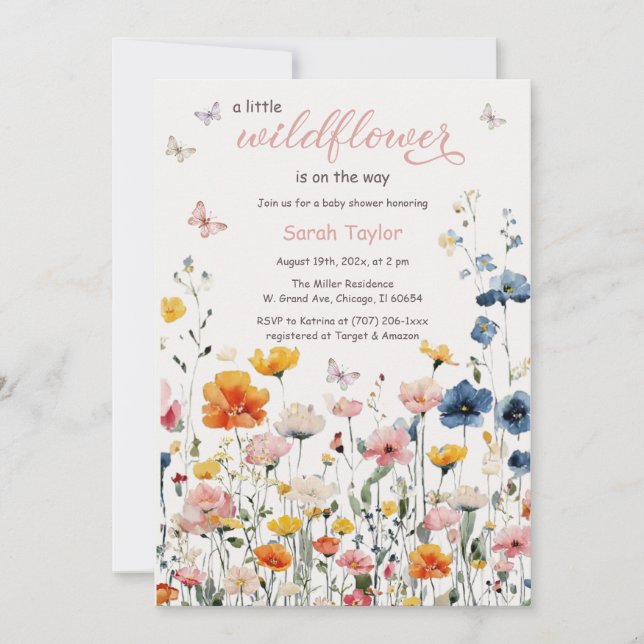 Invitación Baby Shower de acuarela de flores silvestres rusas (Anverso)