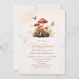 Invitación Baby Shower de acuarela de hongos caprichosos