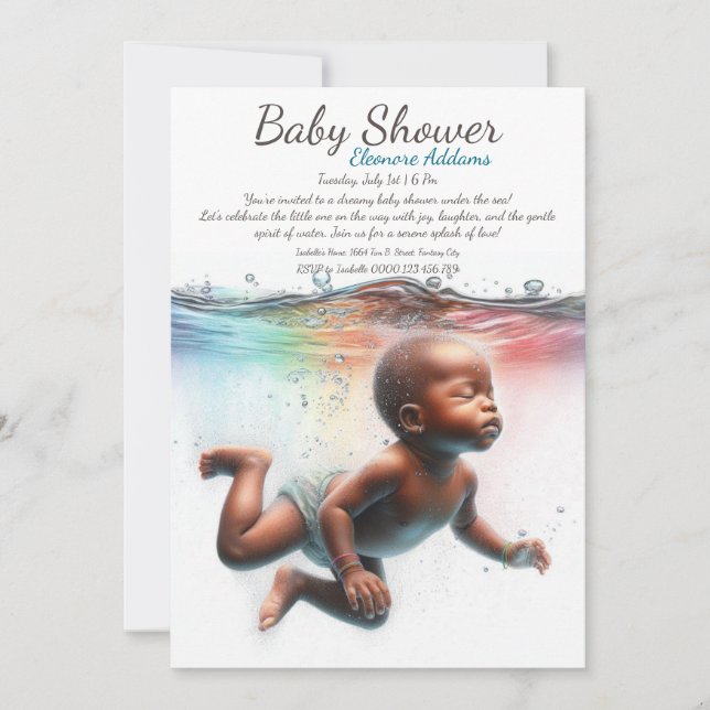 Invitación Baby Shower de acuarela de los sueños subacuáticos (Anverso)