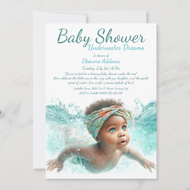 Invitación Baby Shower de acuarela de los sueños subacuáticos (Anverso)