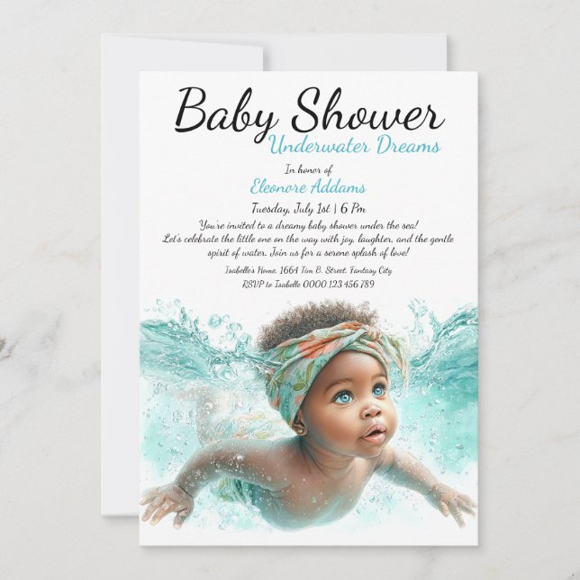 Invitación Baby Shower de acuarela de los sueños subacuáticos (Anverso)