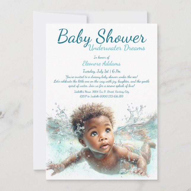 Invitación Baby Shower de acuarela de los sueños subacuáticos (Anverso)