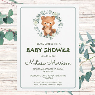 Invitación Baby Shower de acuarela del bosque de osos