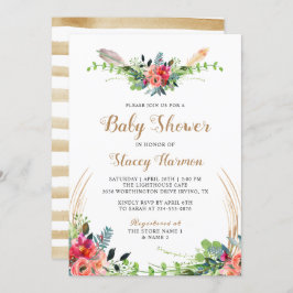 Invitación Baby Shower de acuarela floral rústica bohemia