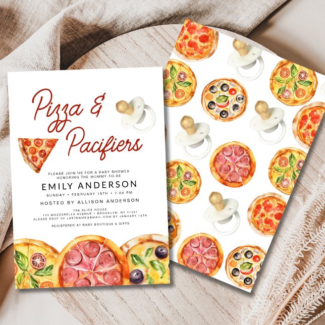 Invitación Baby Shower de Acuarela Pizza y Pacificadores (Subido por el creador)