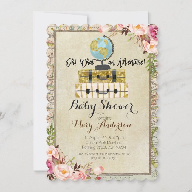 Invitación Baby Shower de Adventure Vintage (Anverso)