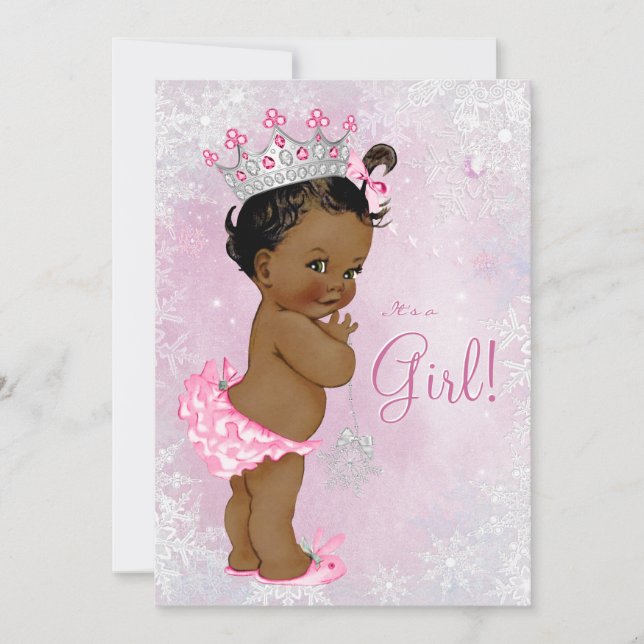 Invitación Baby Shower de African American Winter Wonderland (Anverso)
