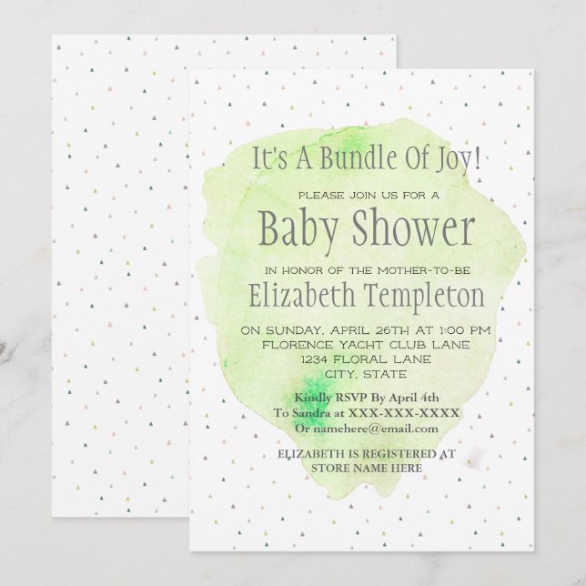Invitación Baby Shower de agua con género neutral (Anverso / Reverso)