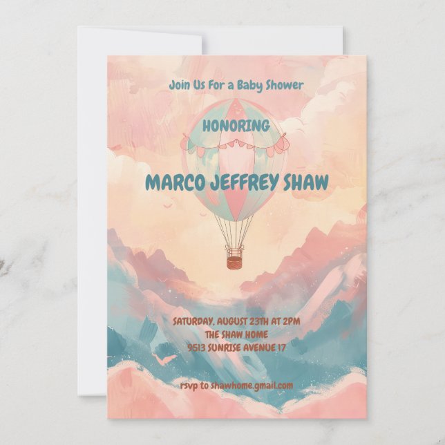 Invitación Baby Shower de agua de globo de aire caliente (Anverso)