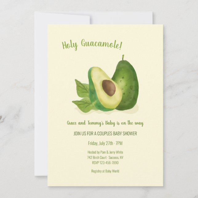 Invitación Baby Shower de aguacate (Anverso)