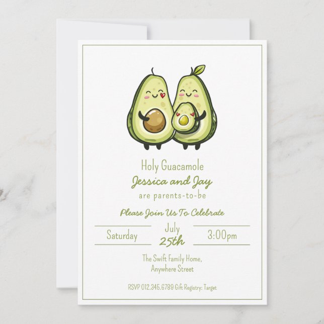 Invitación Baby Shower de aguacate (Anverso)