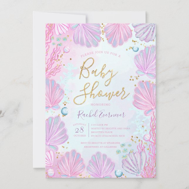 Invitación Baby Shower De Aguas Marinas Bajo El Mar (Anverso)