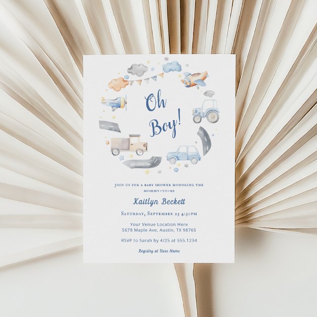 Invitación Baby Shower de Airplane Truck Car Tractor Boy (Subido por el creador)