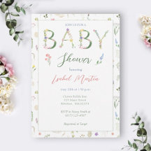 Invitación Baby Shower de alfabeto floral