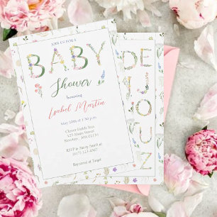 Invitación Baby Shower de alfabeto floral