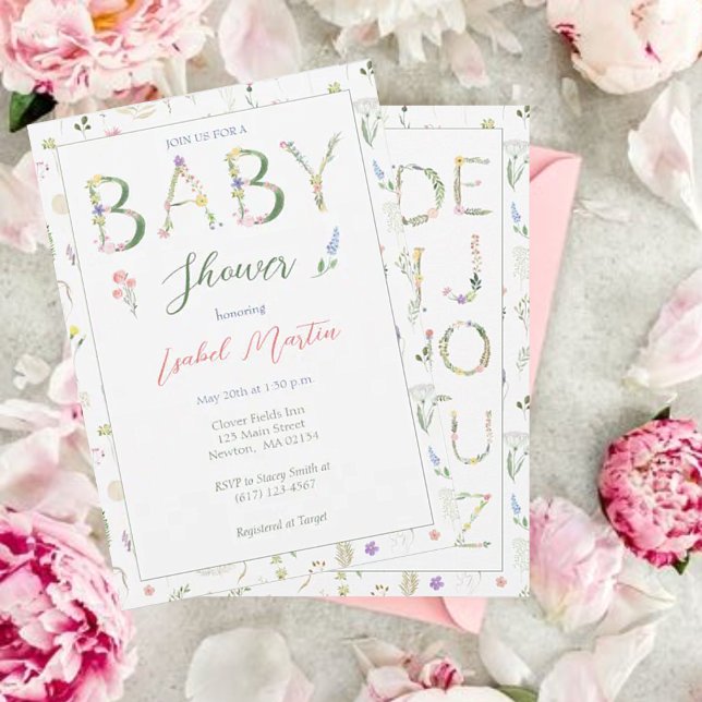 Invitación Baby Shower de alfabeto floral (Subido por el creador)