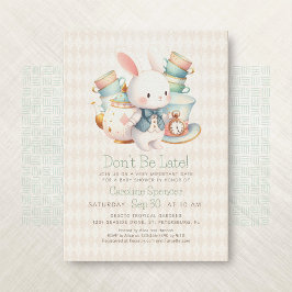 Invitación Baby Shower de Alice Wonderland White Rabbit