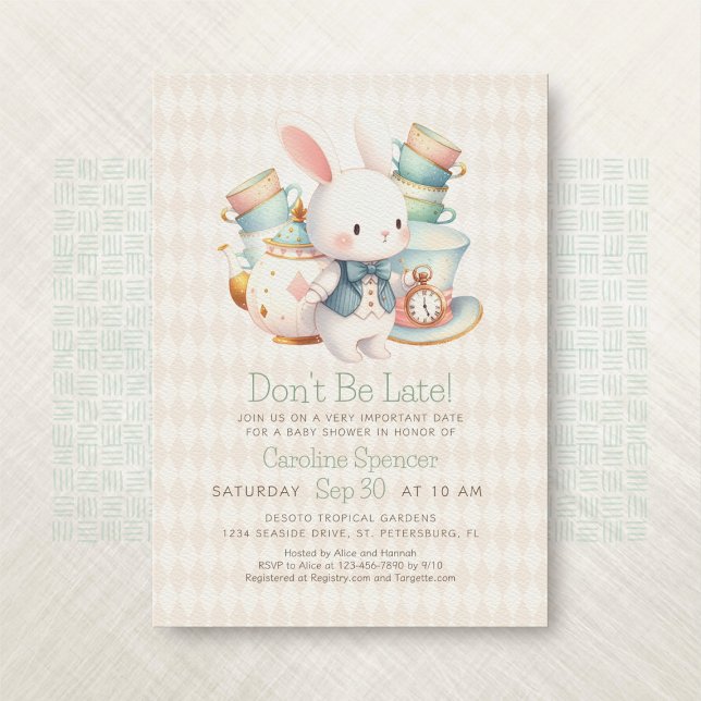 Invitación Baby Shower de Alice Wonderland White Rabbit (Subido por el creador)