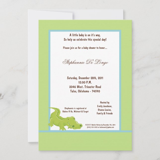 Invitación Baby Shower de Alineador Verde 5x7 (Anverso)