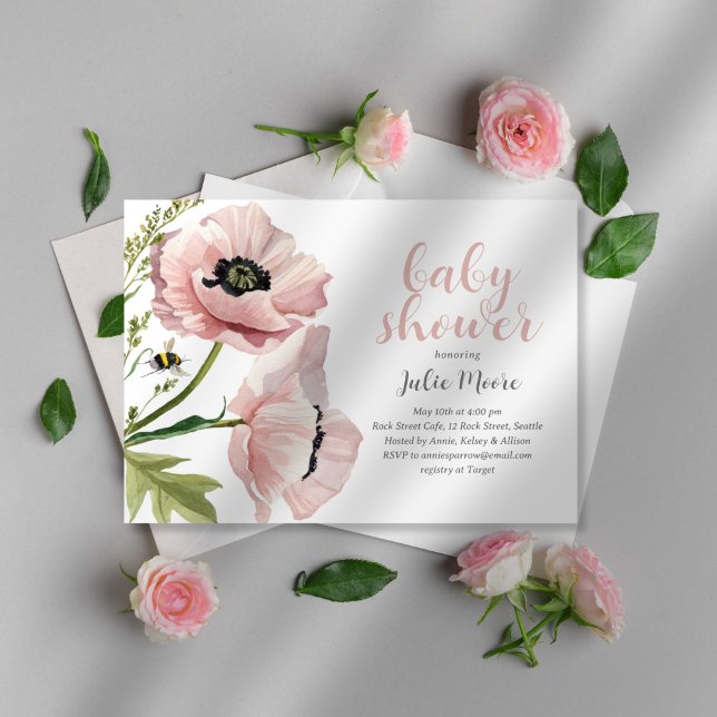 Invitación Baby Shower de amapola rosa imprimible (Subido por el creador)
