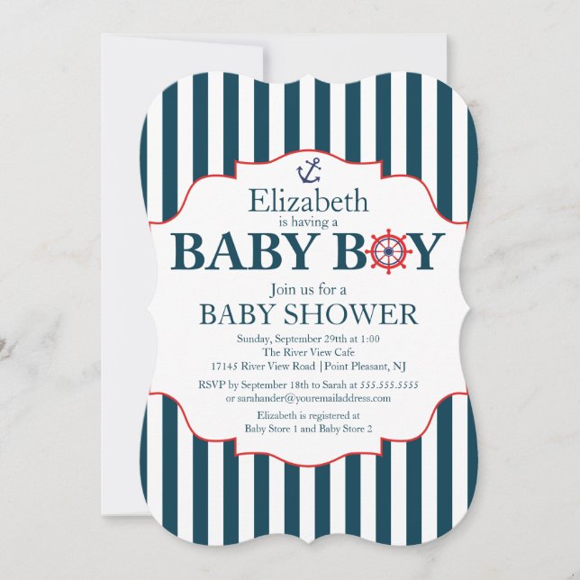 Invitación Baby Shower de Anchor Nautical Boys (Anverso)