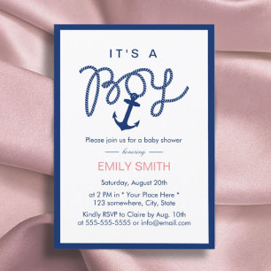 Invitación Baby Shower de ancla azul de la marina de guerra d