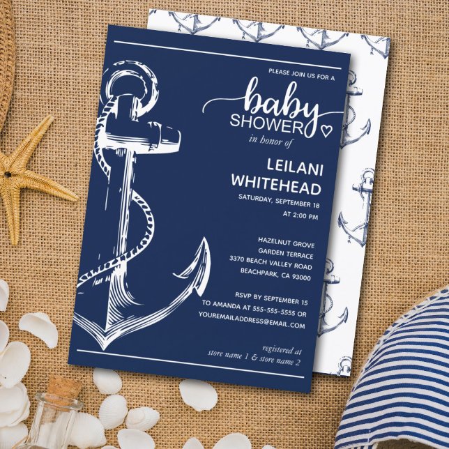 Invitación Baby Shower de ancla blanca náutica (Subido por el creador)