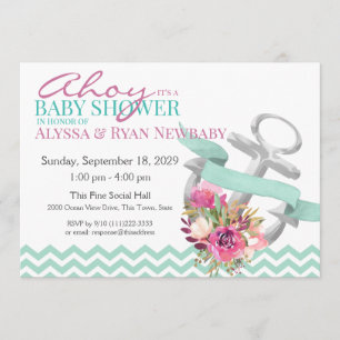 Invitación Baby Shower de ancla floral nautical