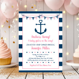 Invitación Baby Shower de ancla náutica Chica de la marina ro