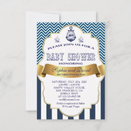 Invitación Baby Shower de anclaje de banda azul de cinta dora