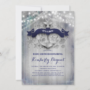 Invitación Baby Shower de anclaje de plata náutica costera