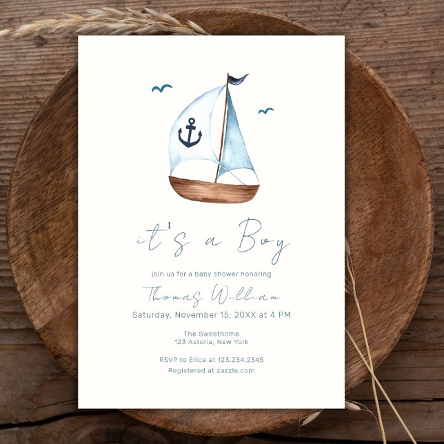 Invitación Baby Shower de anclaje minimalista de velero (Minimalist Sailboat Anchor Baby Shower Invitation)